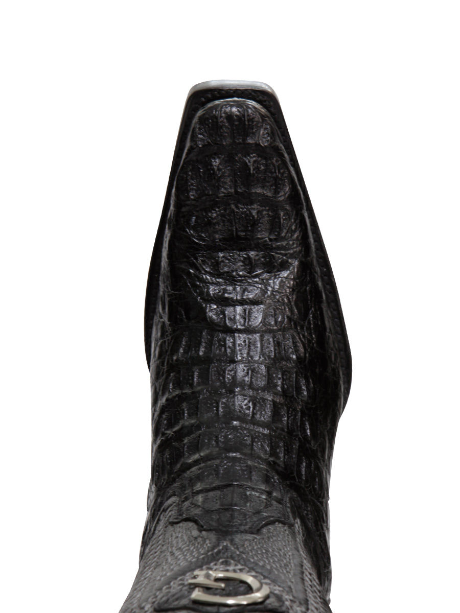 El General Men's Exotic Caiman Hornback Cowboy Boots - Versace Toe - Black 45081