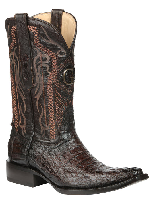 El General Men's Exotic Caiman Hornback Cowboy Boot -Versace Toe - Brown 45082