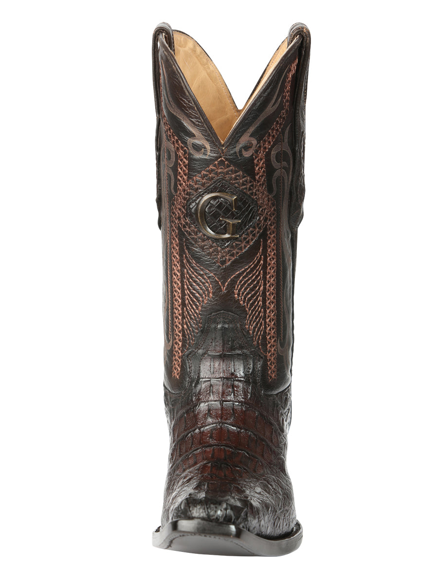 El General Men's Exotic Caiman Hornback Cowboy Boot -Versace Toe - Brown 45082