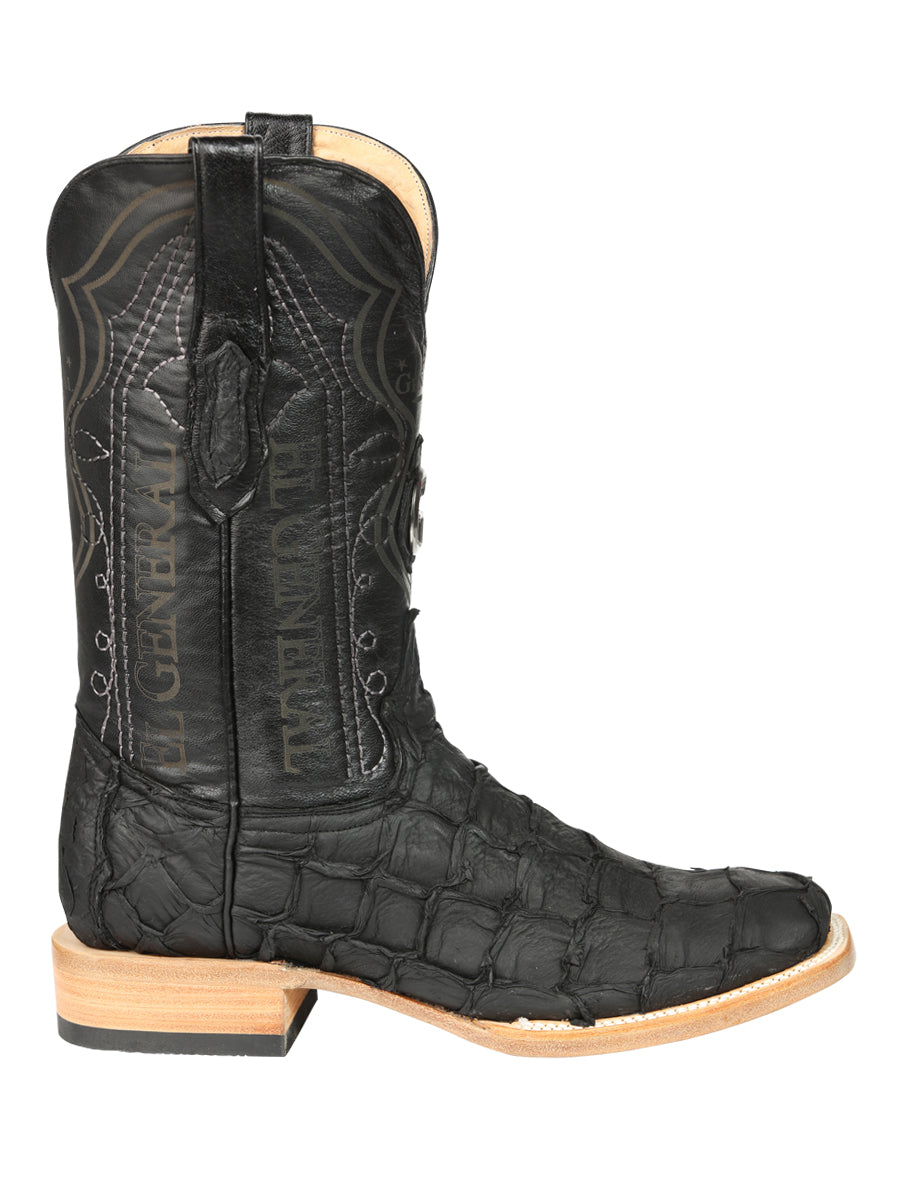 El General Men's Square Toe Exotic Pirarucu Monster Fish Cowboy Boot - Black 45083