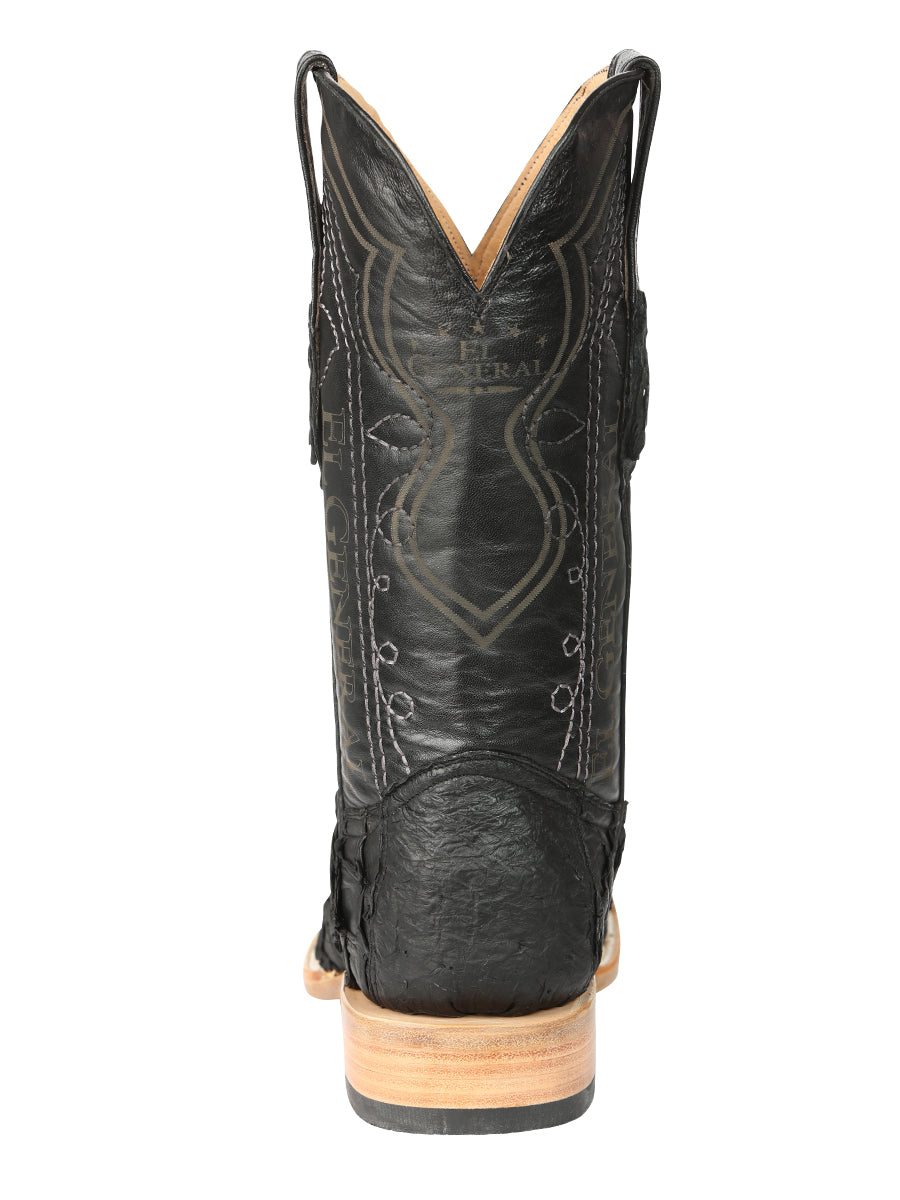 El General Men's Square Toe Exotic Pirarucu Monster Fish Cowboy Boot - Black 45083