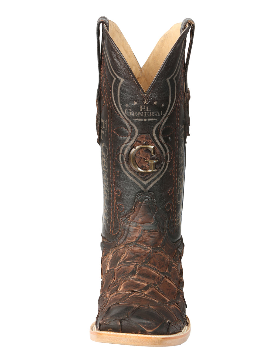 El General Men's Square Toe Exotic Pirarucu Monster Fish Cowboy Boot - Brown 45084