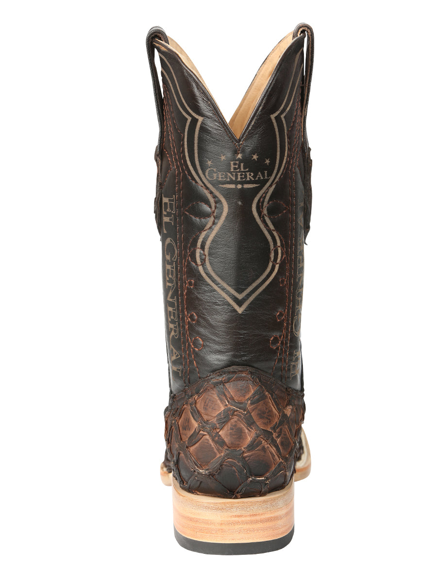 El General Men's Square Toe Exotic Pirarucu Monster Fish Cowboy Boot - Brown 45084