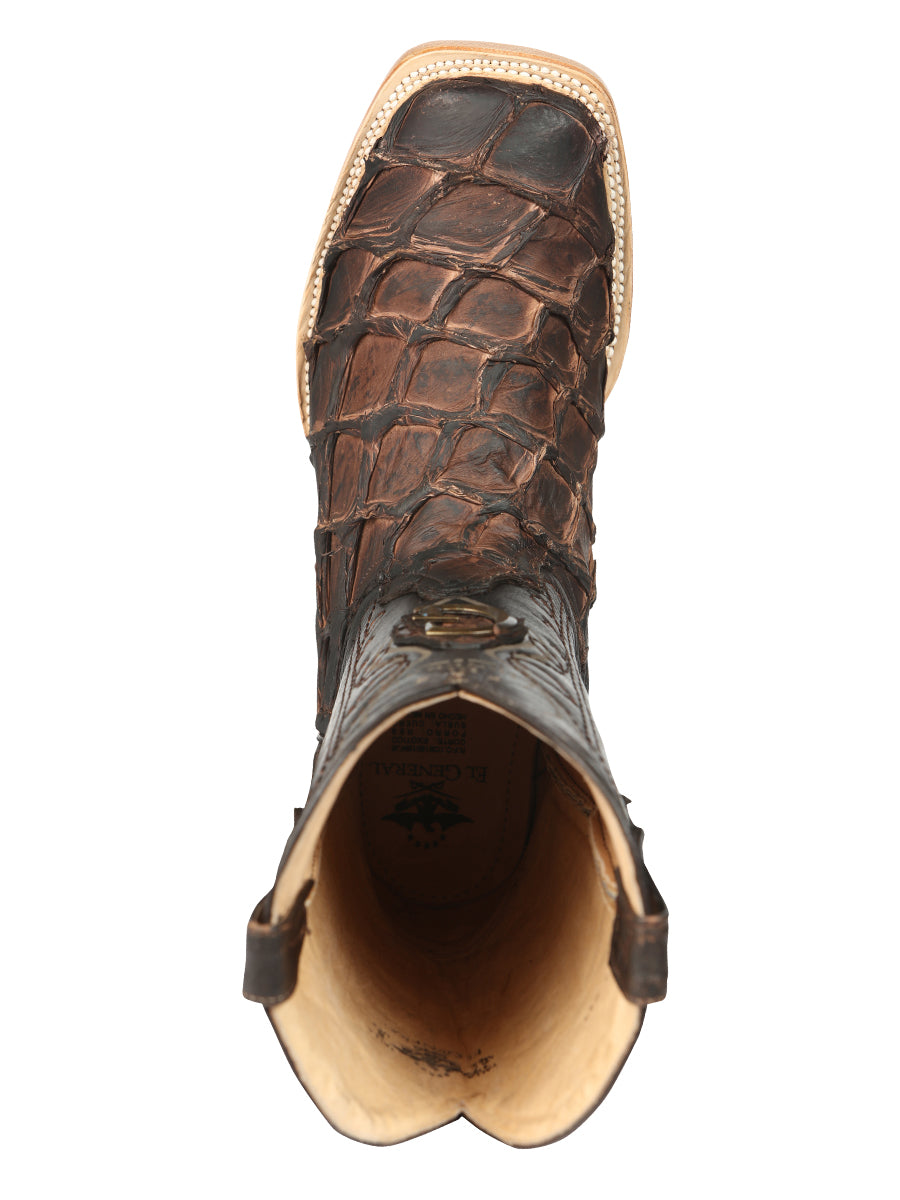 El General Men's Square Toe Exotic Pirarucu Monster Fish Cowboy Boot - Brown 45084