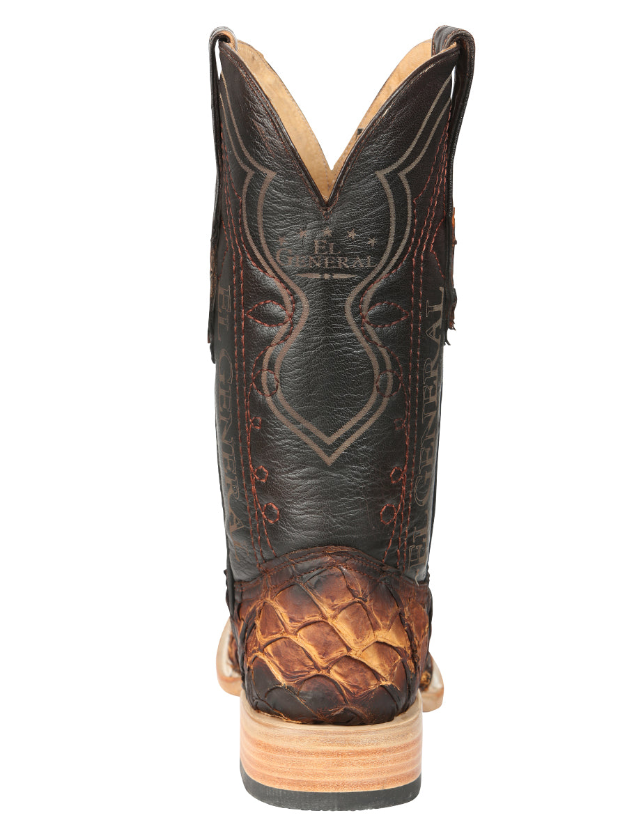 El General Men's Square Toe Exotic Pirarucu Monster Fish Cowboy Boot - Cognac 45085