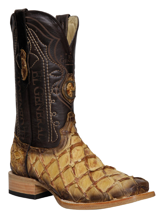 El General Men's Square Toe Exotic Pirarucu Monster Fish Cowboy Boots - Orix 45086