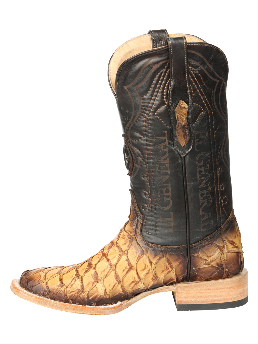 El General Men's Square Toe Exotic Pirarucu Monster Fish Cowboy Boots - Orix 45086