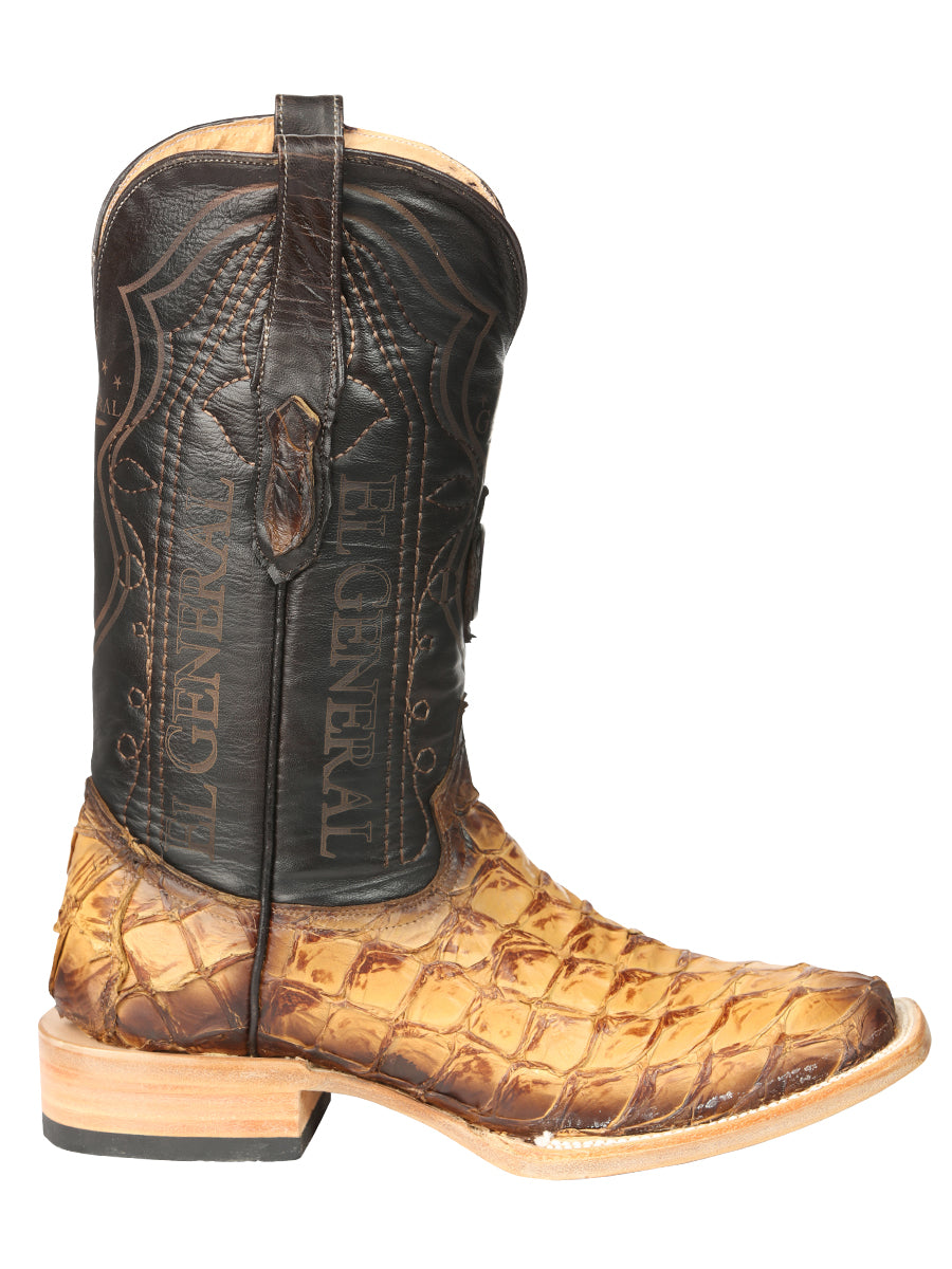 El General Men's Square Toe Exotic Pirarucu Monster Fish Cowboy Boots - Orix 45086