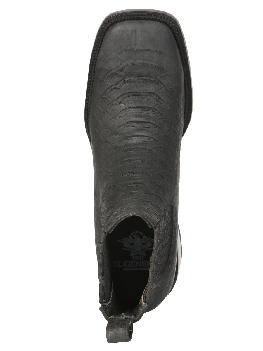 El General Men’s Square Toe Python Print Ankle Boots - Black 45091