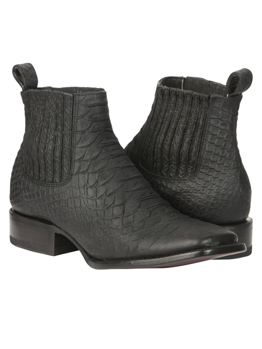 El General Men’s Square Toe Python Print Ankle Boots - Black 45091