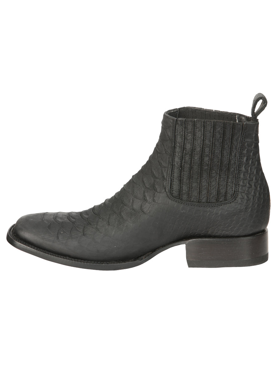 El General Men’s Square Toe Python Print Ankle Boots - Black 45091