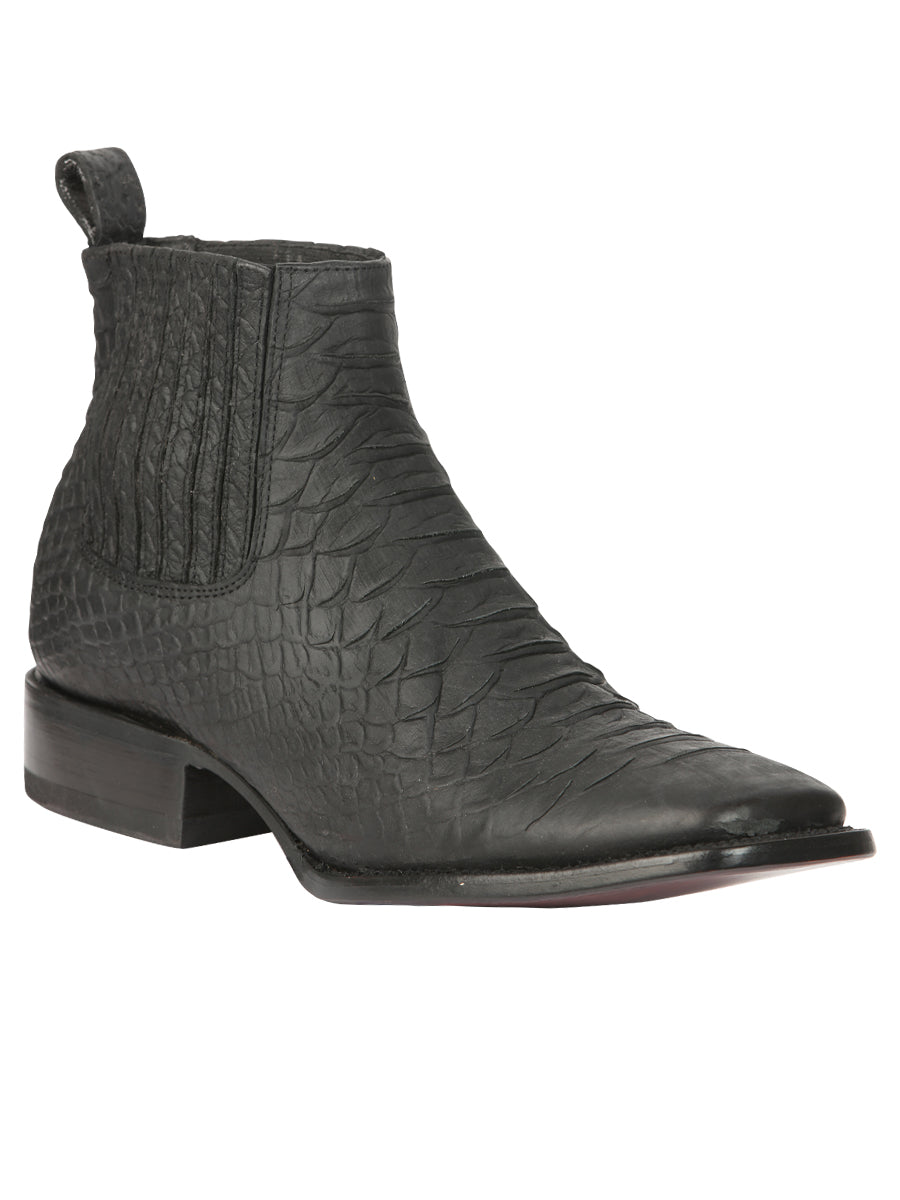 El General Men’s Square Toe Python Print Ankle Boots - Black 45091
