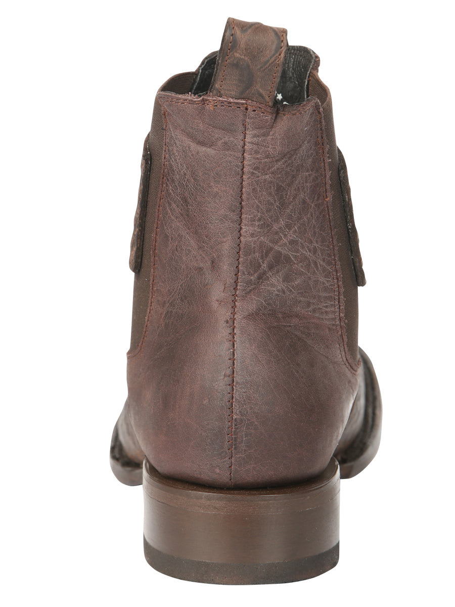 El General Men’s Square Toe Python Print Leather Ankle Boots - Brown 45092