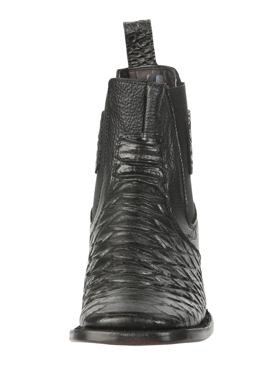 El General Men’s Square Toe Python Print Leather Ankle Boots - Black 45093