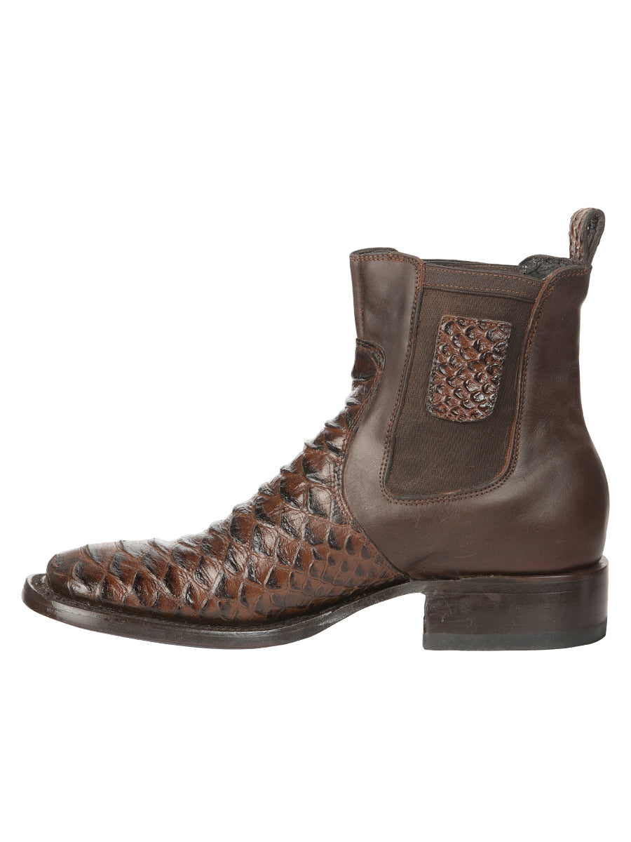 El General Men’s Square Toe Python Print Leather Ankle Boots - Brown 45094
