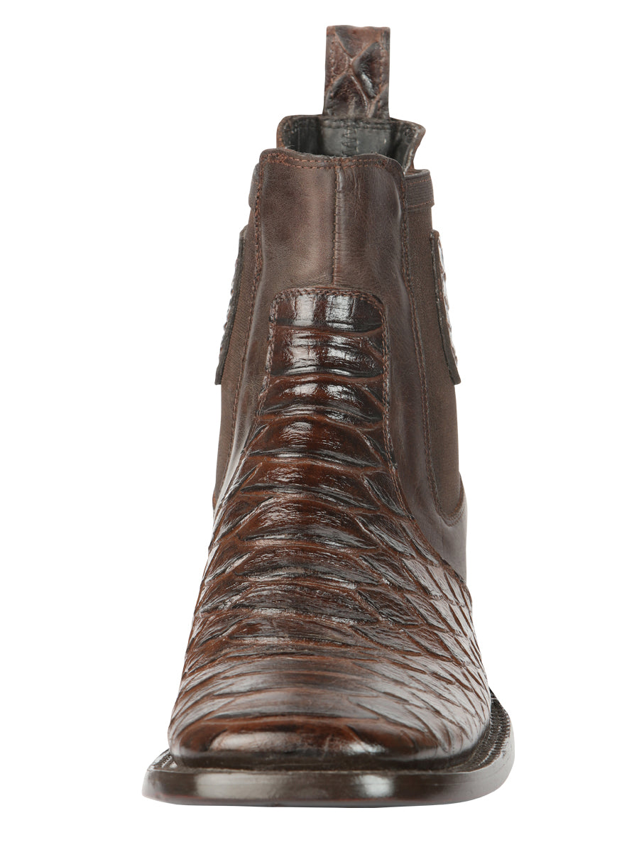 El General Men’s Square Toe Python Print Leather Ankle Boots - Brown 45094