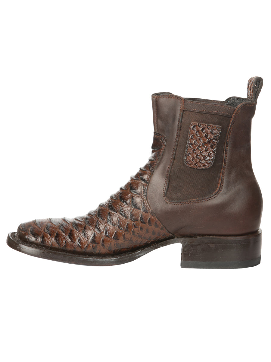 El General Men’s Square Toe Python Print Leather Ankle Boots - Brown 45094