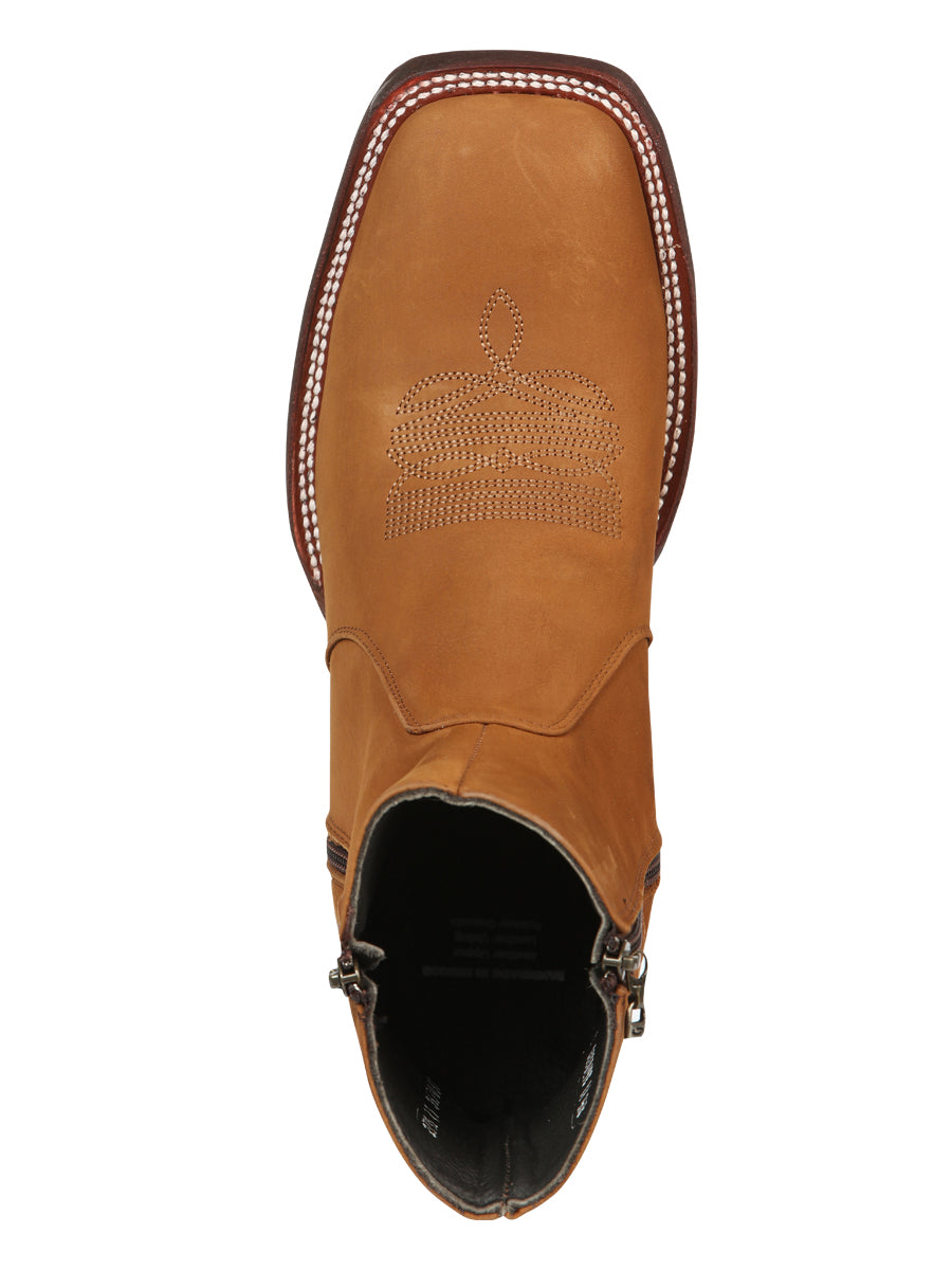 El Canelo Men’s Square Toe Ankle Boots Botines- Nubuck Taupe 45212