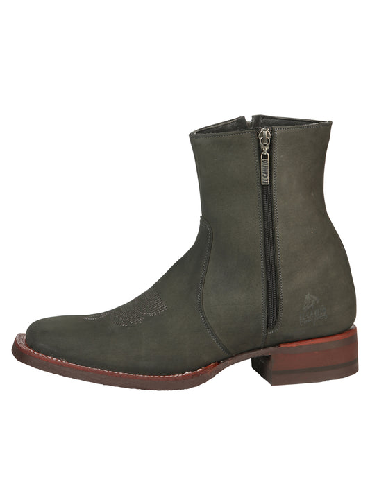 El Canelo Men’s Square Toe Ankle Boots Botines - Nubuck Gray 45213