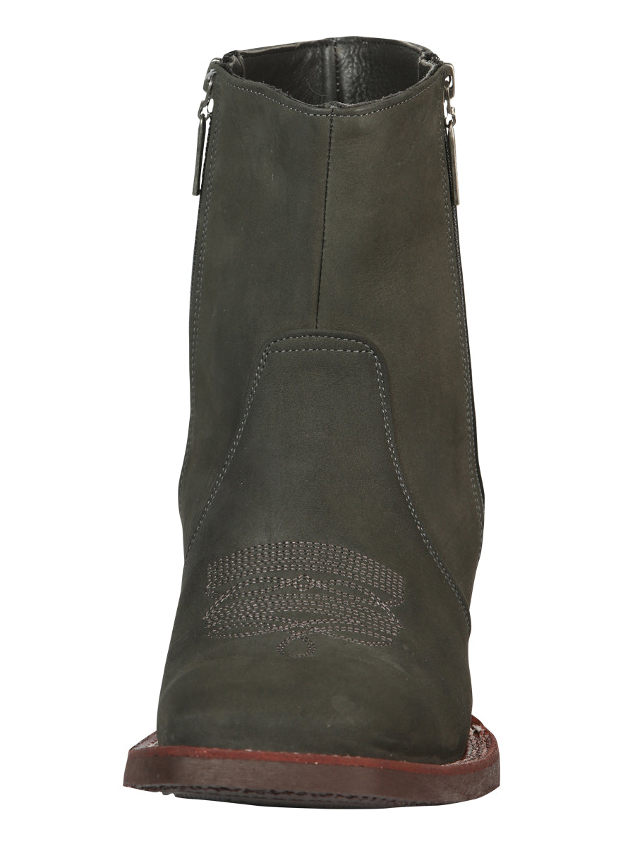 El Canelo Men’s Square Toe Ankle Boots Botines - Nubuck Gray 45213