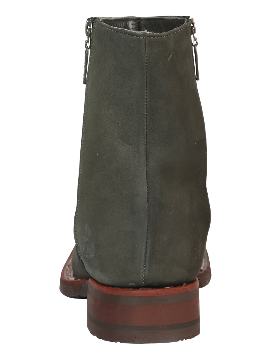 El Canelo Men’s Square Toe Ankle Boots Botines - Nubuck Gray 45213