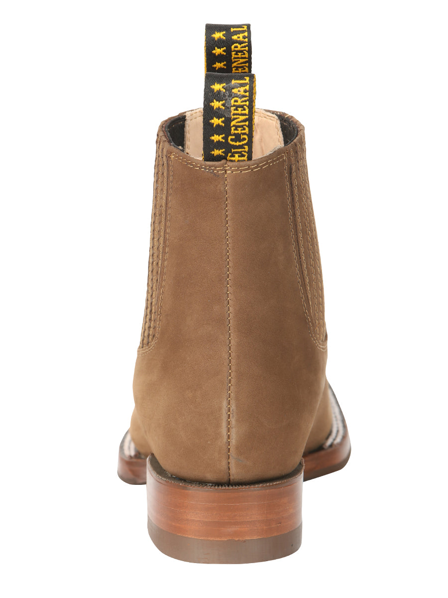 El General Men’s Square Toe Ankle Chelsea Boots Botines- Nubuck Brown 45338
