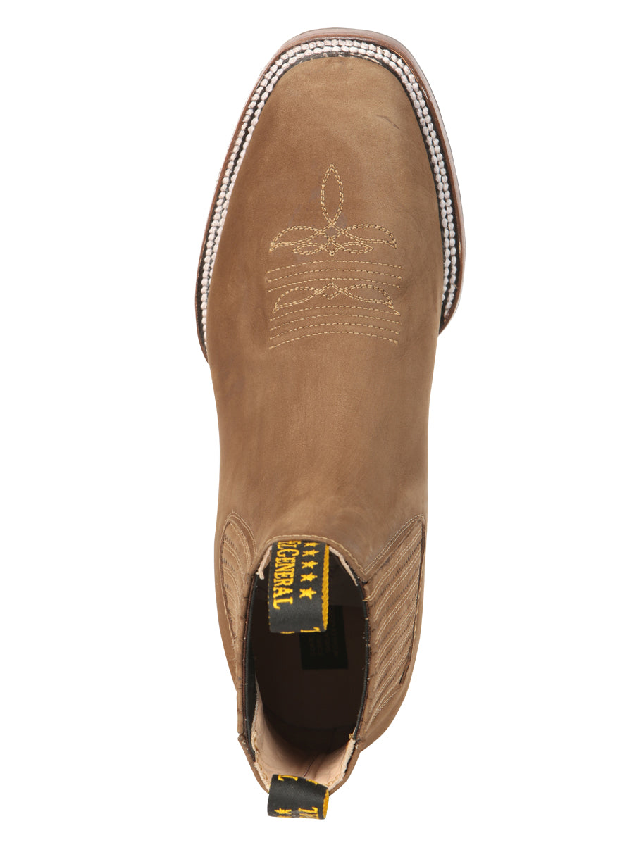 El General Men’s Square Toe Ankle Chelsea Boots Botines- Nubuck Brown 45338