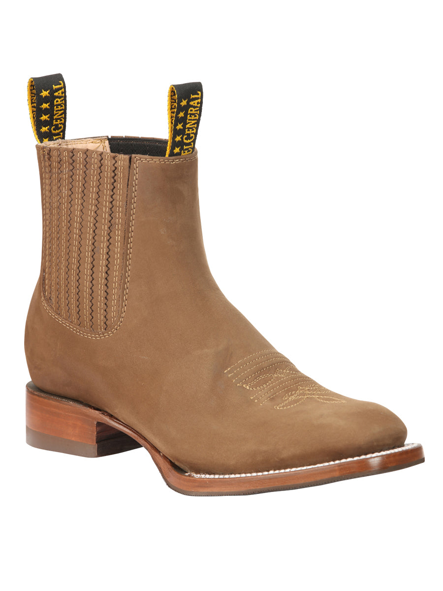 El General Men’s Square Toe Ankle Chelsea Boots Botines- Nubuck Brown 45338
