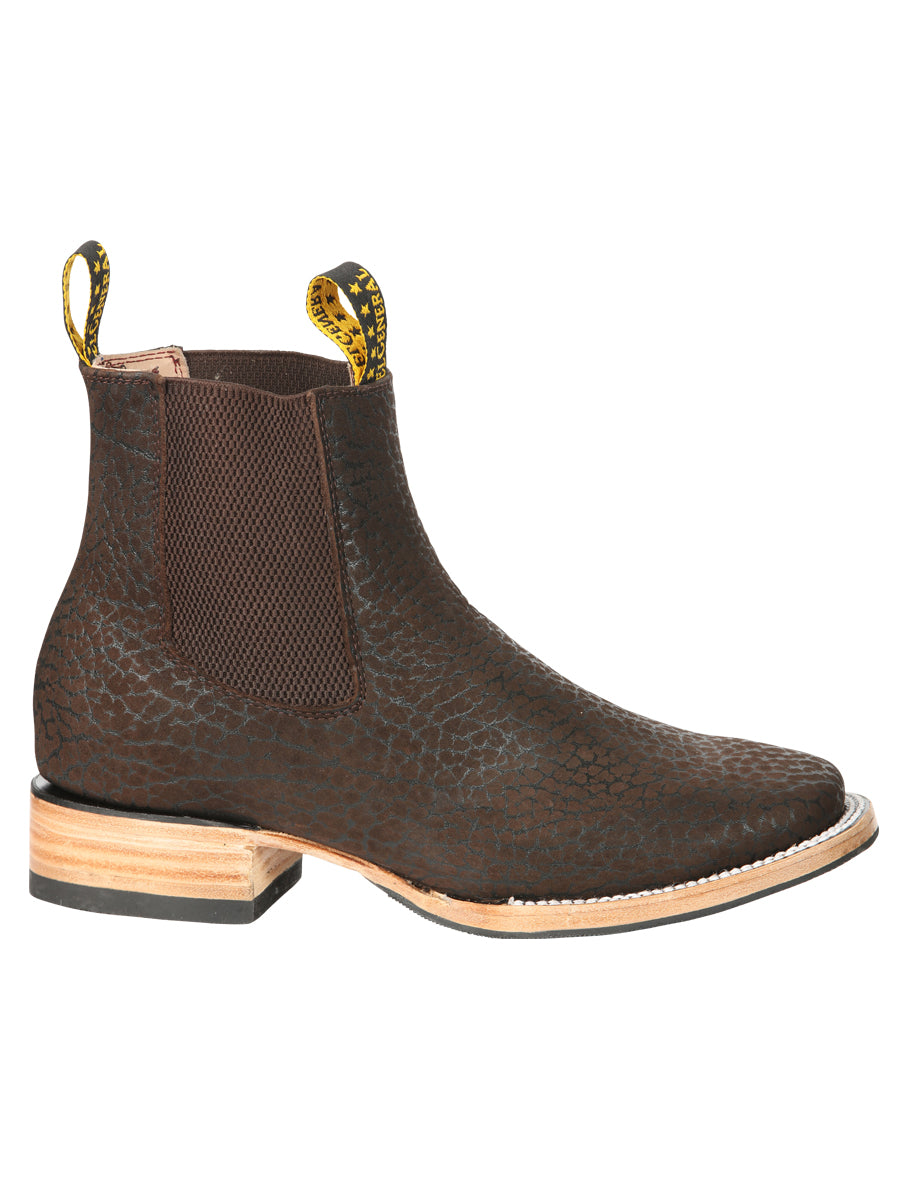 El General Men’s Square Toe Ankle Chelsea Boots Botines- Bull Neck Leather Moka 45341