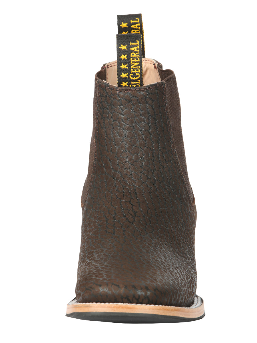 El General Men’s Square Toe Ankle Chelsea Boots Botines- Bull Neck Leather Moka 45341