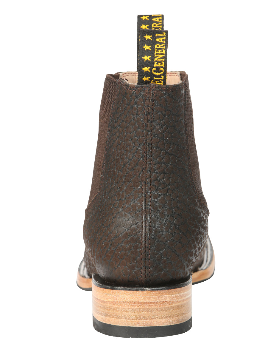 El General Men’s Square Toe Ankle Chelsea Boots Botines- Bull Neck Leather Moka 45341
