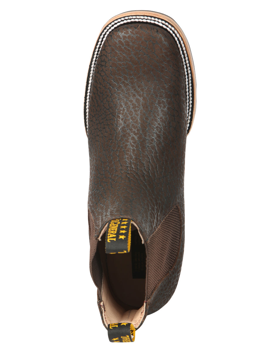 El General Men’s Square Toe Ankle Chelsea Boots Botines- Bull Neck Leather Moka 45341