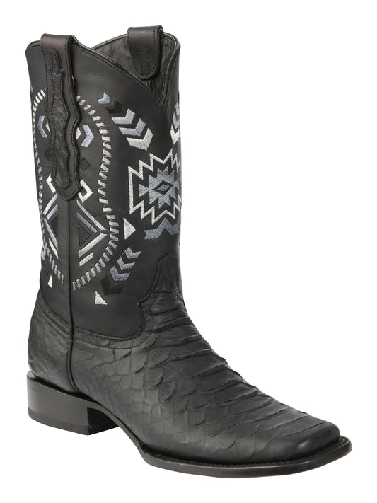 El General Men’s Black Python Print Cowboy Boots 45398