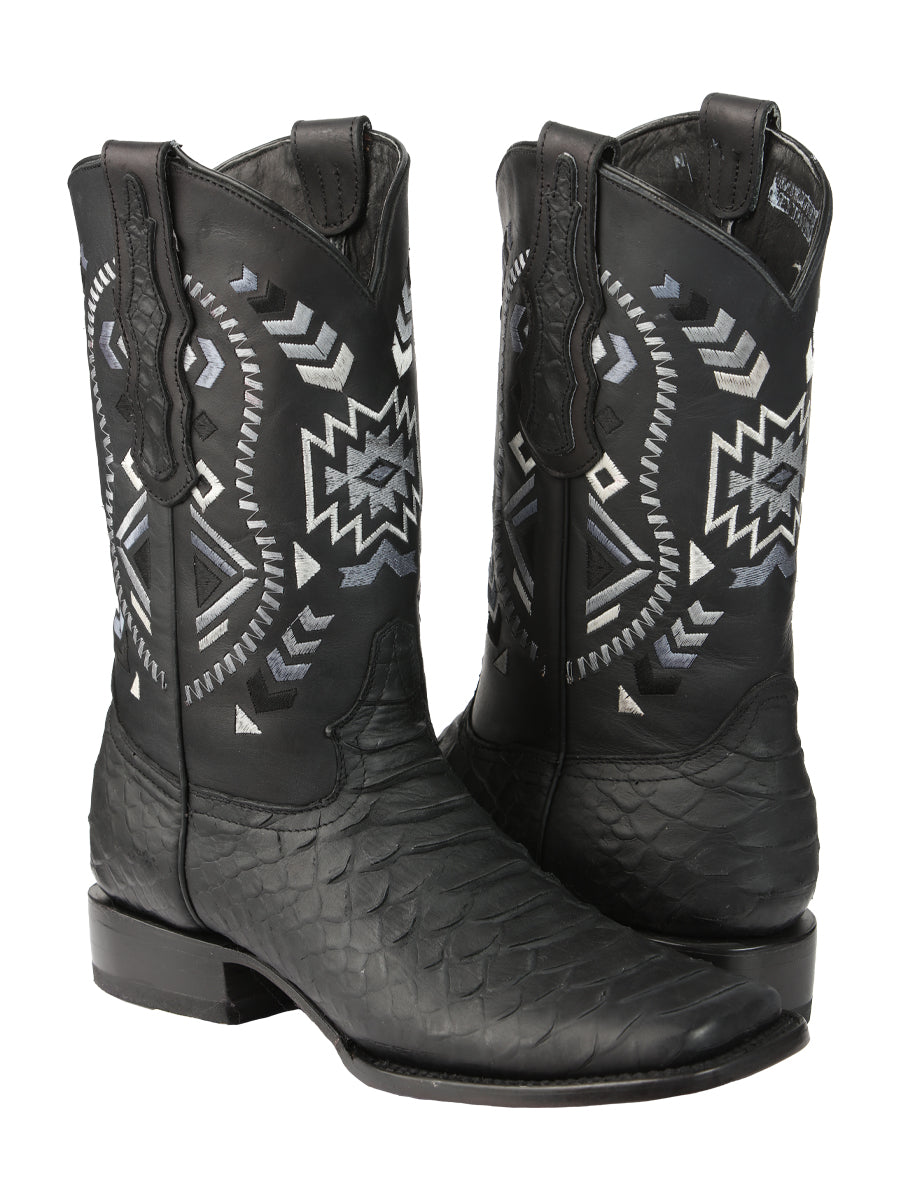 El General Men’s Black Python Print Cowboy Boots 45398