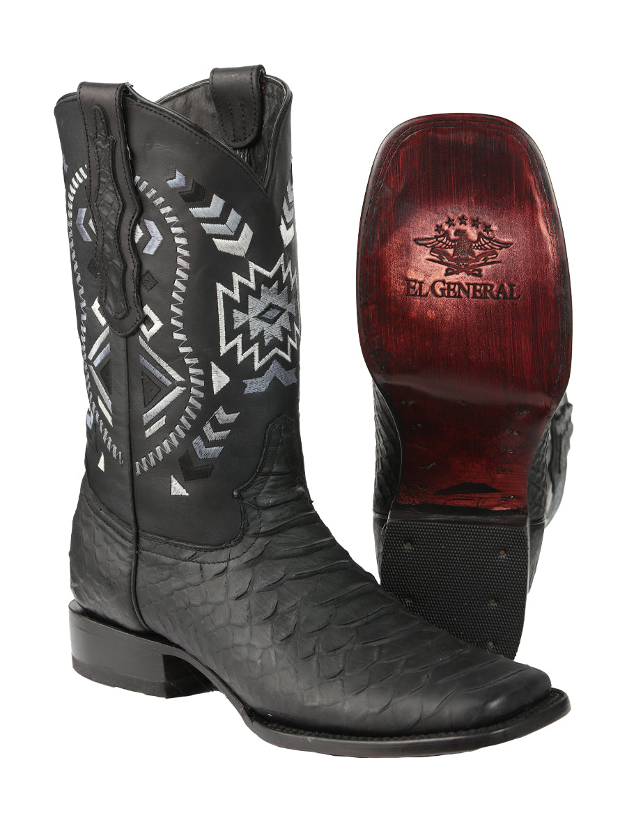 El General Men’s Black Python Print Cowboy Boots 45398