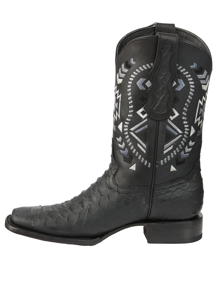 El General Men’s Black Python Print Cowboy Boots 45398