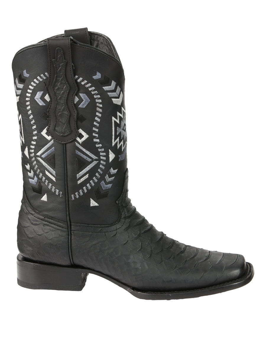 El General Men’s Black Python Print Cowboy Boots 45398