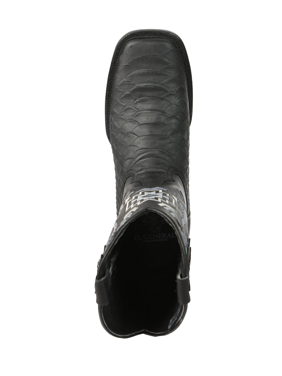 El General Men’s Black Python Print Cowboy Boots 45398