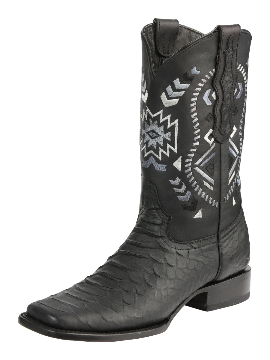 El General Men’s Black Python Print Cowboy Boots 45398