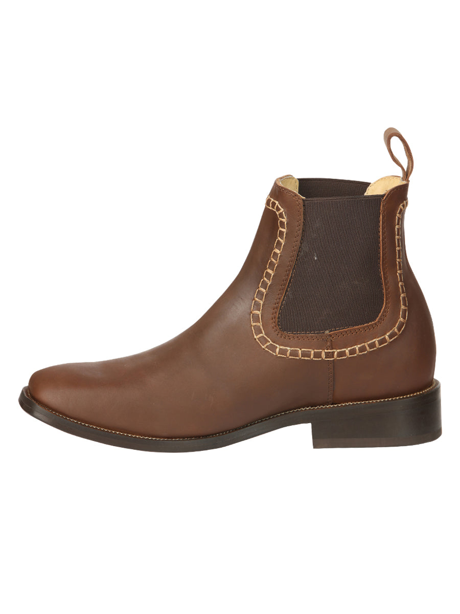 El General Men’s Square Toe Leather Ankle/Chelsea Boots - Brown 45421