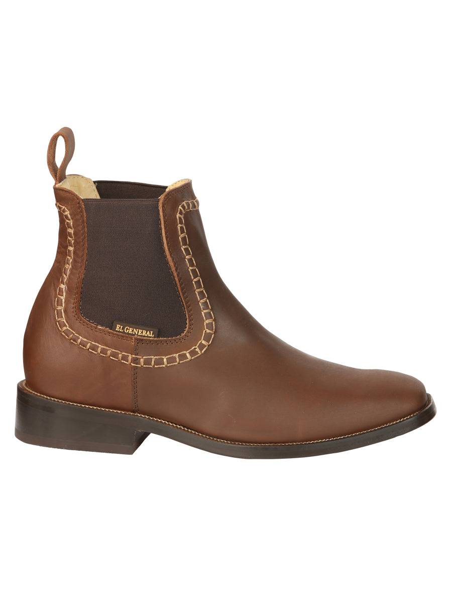 El General Men’s Square Toe Leather Ankle/Chelsea Boots - Brown 45421