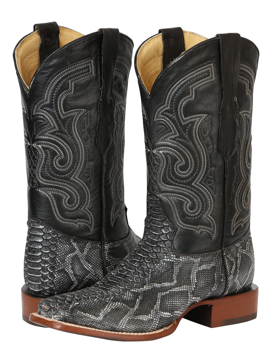 El General Men’s Square Toe Python Print Cowboy Rodeo Boots - Gray 45432