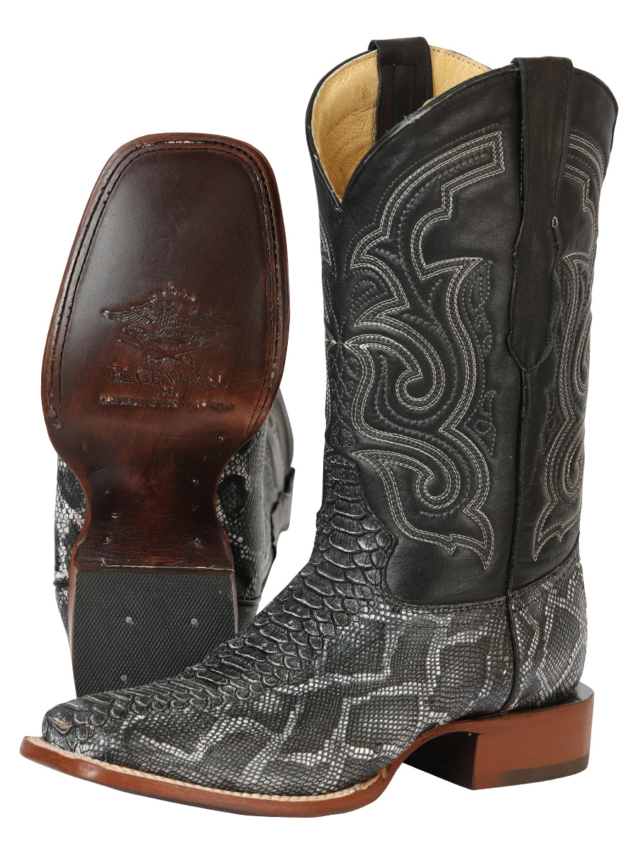 El General Men’s Square Toe Python Print Cowboy Rodeo Boots - Gray 45432