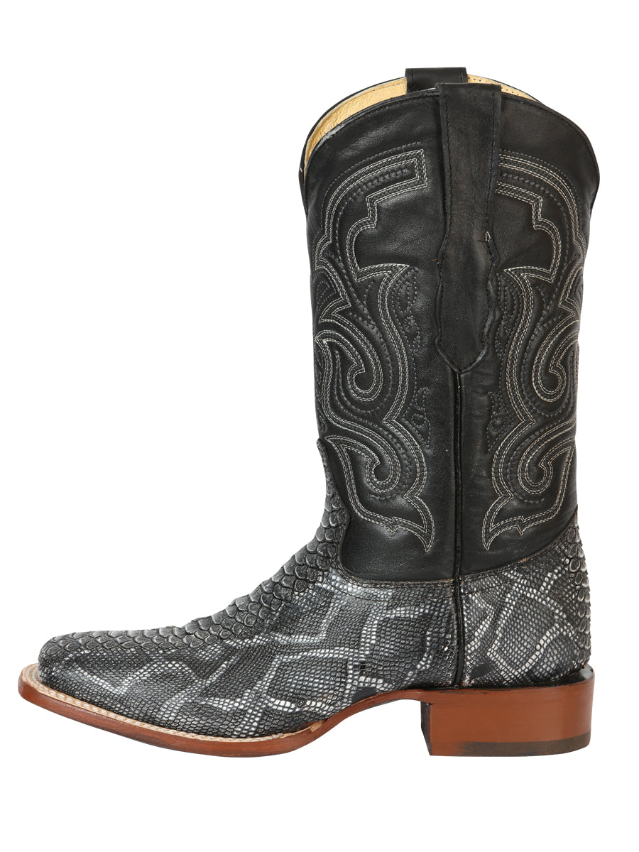 El General Men’s Square Toe Python Print Cowboy Rodeo Boots - Gray 45432