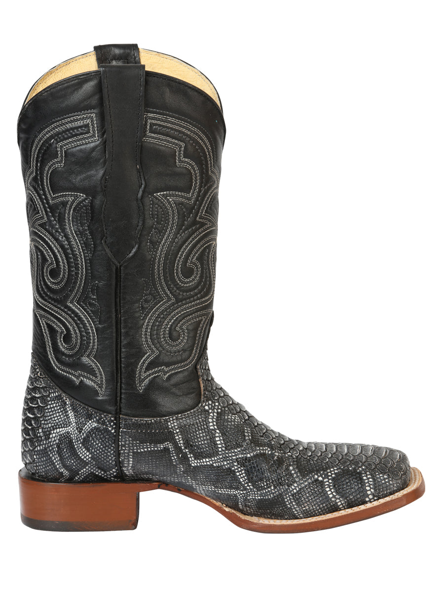 El General Men’s Square Toe Python Print Cowboy Rodeo Boots - Gray 45432