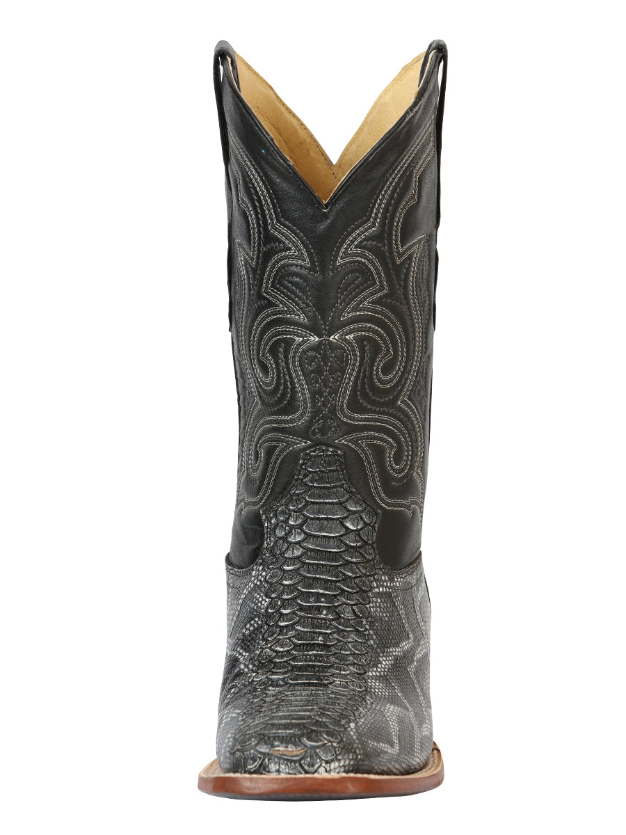 El General Men’s Square Toe Python Print Cowboy Rodeo Boots - Gray 45432