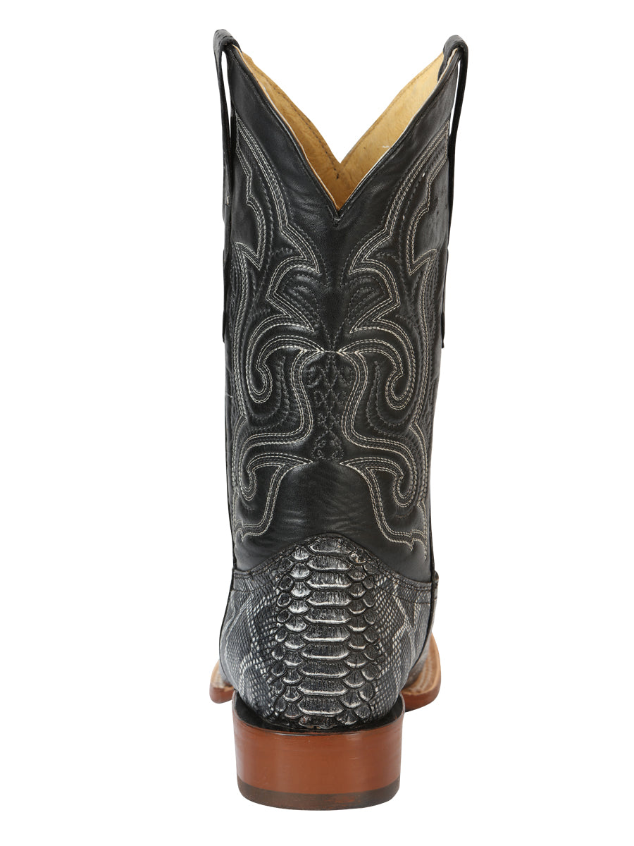 El General Men’s Square Toe Python Print Cowboy Rodeo Boots - Gray 45432