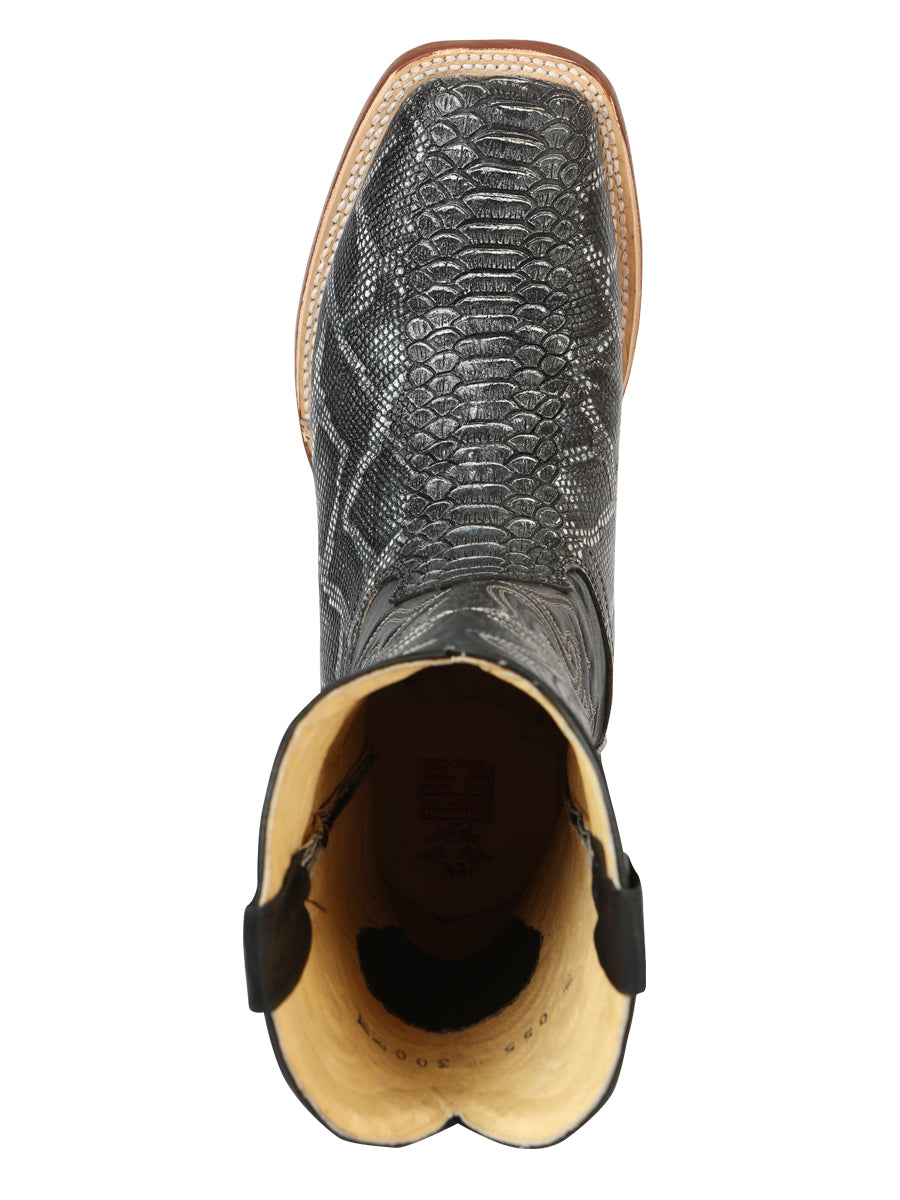 El General Men’s Square Toe Python Print Cowboy Rodeo Boots - Gray 45432
