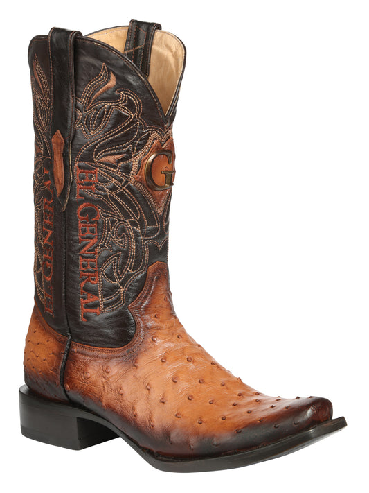 El General Men's Exotic Ostrich Cowboy Boots - Cognac 45517