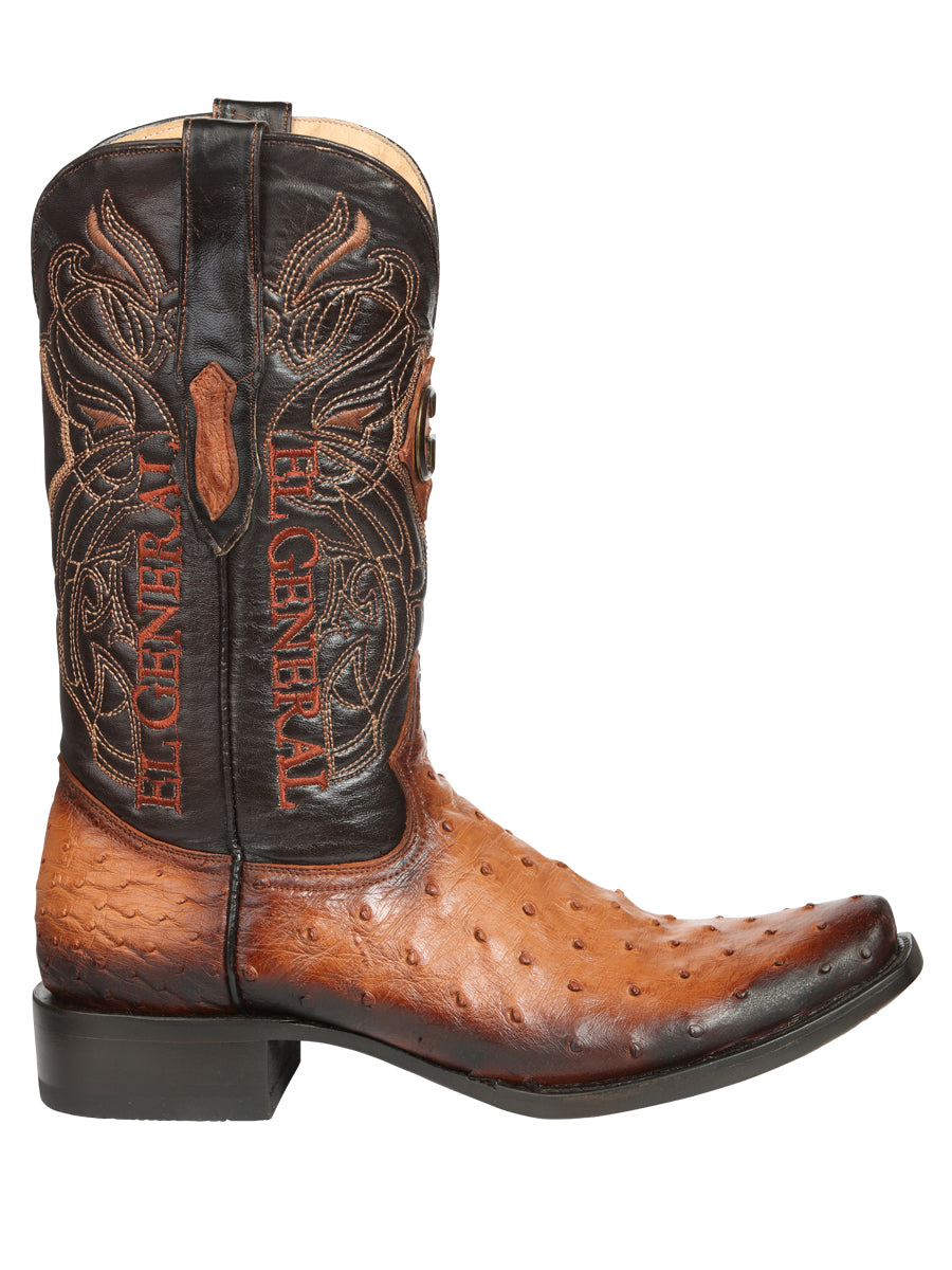El General Men's Exotic Ostrich Cowboy Boots - Cognac 45517